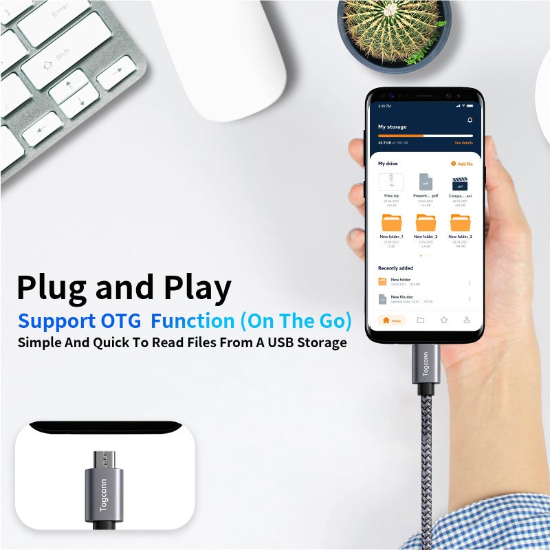 Togconn USB to Micro USB Adapter 2 Pack, Unidirectional Micro USB Male to USB Female 2.0 OTG On-The-Go Cable Converter, Nylon Braided, Aluminum Shells for S7 LG, Flash Drive, Mouse, Keyboard, Game Controller - Image 5