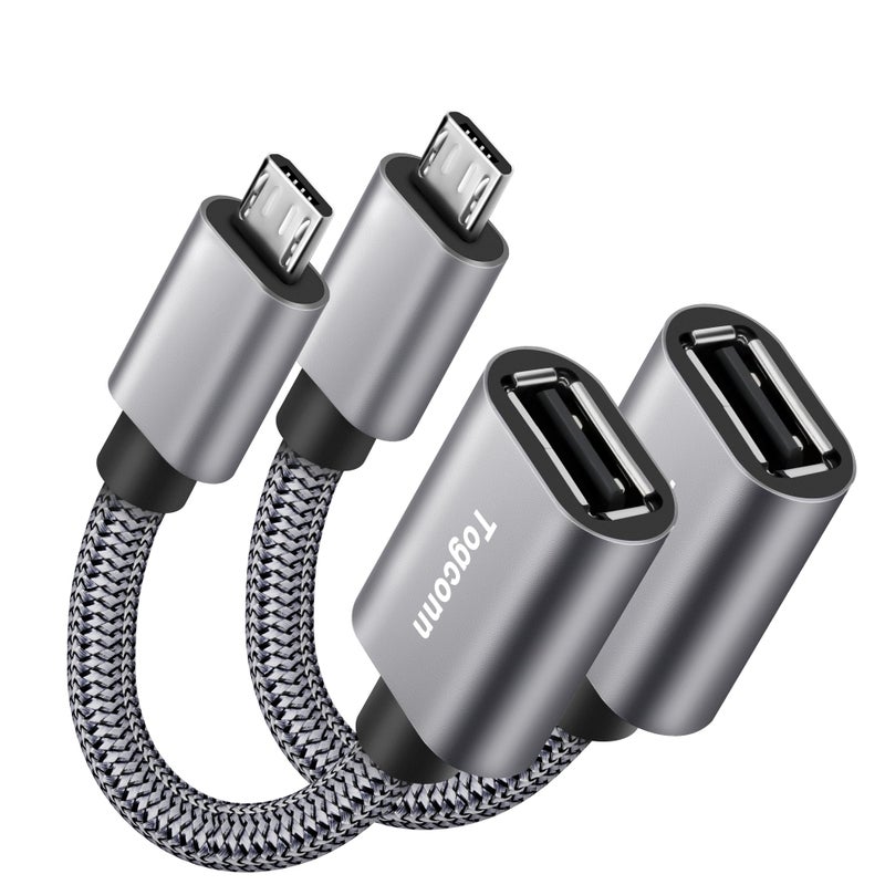Togconn USB to Micro USB Adapter 2 Pack, Unidirectional Micro USB Male to USB Female 2.0 OTG On-The-Go Cable Converter, Nylon Braided, Aluminum Shells for S7 LG, Flash Drive, Mouse, Keyboard, Game Controller - Image 1
