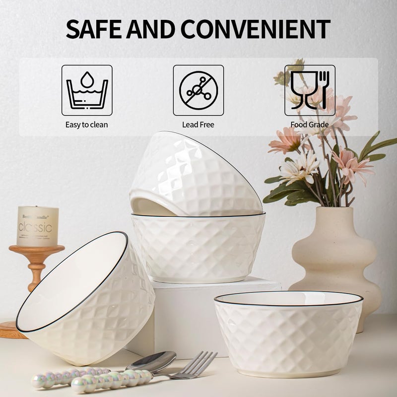 Yeacccng Ceramic Soup Bowls Set of 6, 30 Oz White Cereal Bowls, 6 inch Small Soup Bowls for Soup, Oatmeal, Salad, Pasta, Snacks, Fruits, Dishwasher & Microwave Safe, Scratch-Resistant, Lead-Free - Image 2