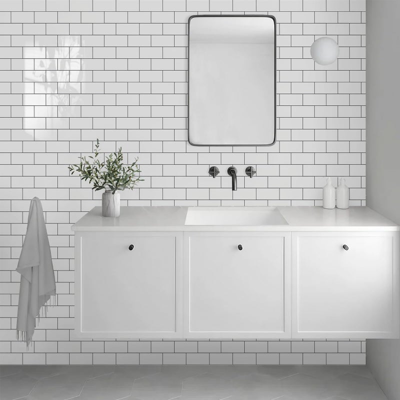 Vamos Tile 100-Piece Glossy Pure White Peel and Stick Backsplash Tile,3''x6'' PVC Subway Tile with Dark Gray Grout,Stick on Backsplash for Kitchen/Bathroom/Fireplace - Image 5