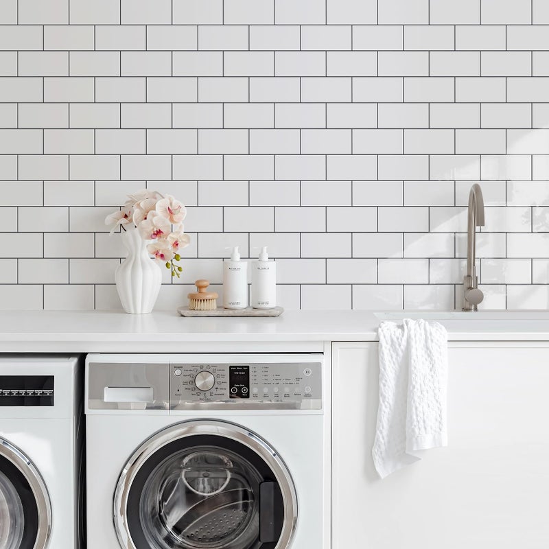 Vamos Tile 100-Piece Glossy Pure White Peel and Stick Backsplash Tile,3''x6'' PVC Subway Tile with Dark Gray Grout,Stick on Backsplash for Kitchen/Bathroom/Fireplace - Image 3
