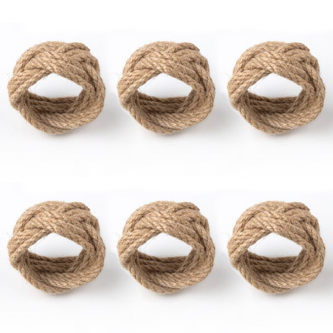 NATURAL BURLAP NAPKIN RINGS SET OF 6 WOVEN RUSTIC NAPKIN RINGS FOR FARMHOUSE DINING TABLE DECOR