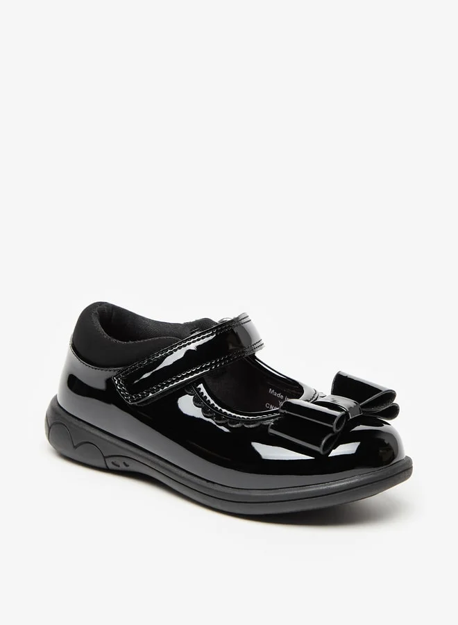 جونيورز Bow Accent Mary Jane Shoes with Hook and Loop Closure