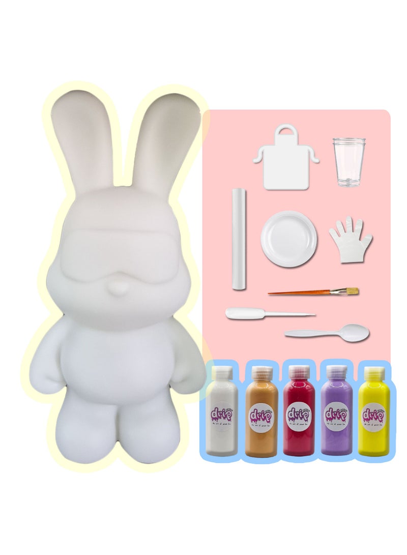 DRIP ACRYLIC POURING PIANT MONEY SAVING COOL BUNNY (13 inch - 33 cm) FLOW DIY SET RABBIT Colors: White, Gold, Rose-Red, Light-Purple, Lemon-Yellow. - Image 1