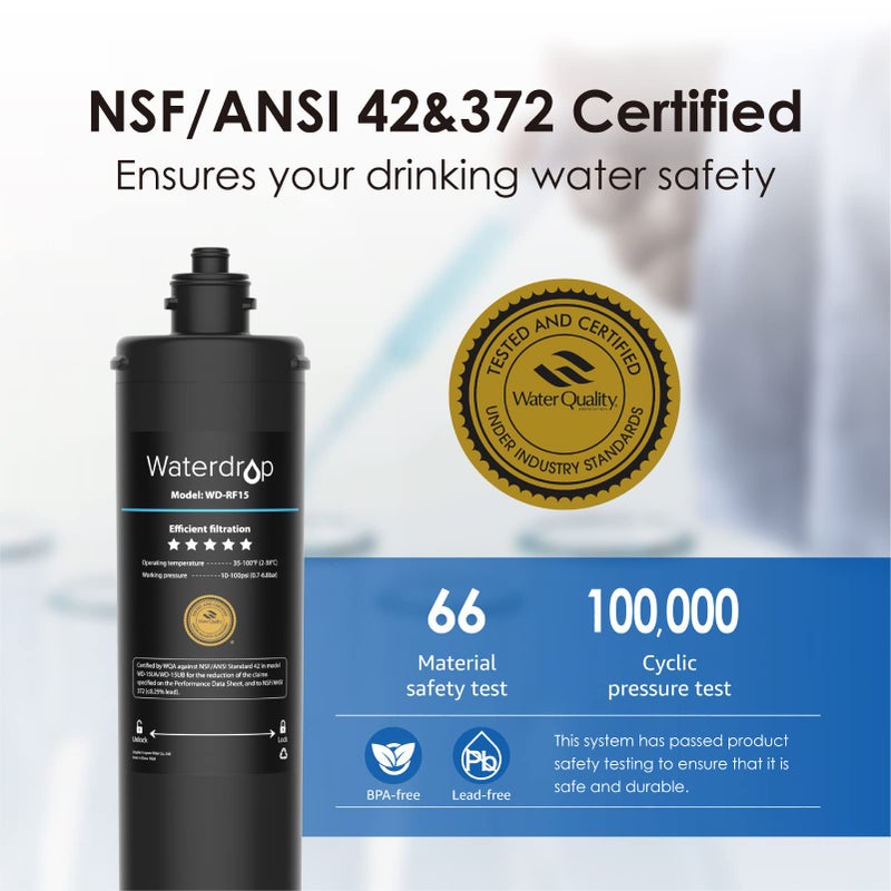 Waterdrop RF15 Replacement Filter Cartridge For 15UA/15UB/15UC Under Sink Water Filter, Reduces PFOA/PFOS, PFAS, Lead, Chlorine, Bad Taste & Odor, NSF/ANSI 42 Certified, 19K Gallons High Capacity - Image 3