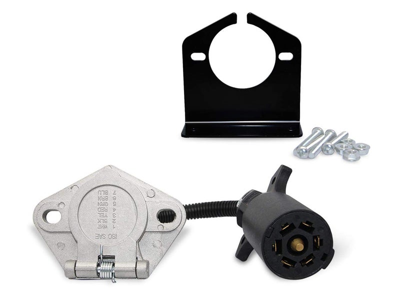 NEWSUN 7 Pin RV Blade Converter to 7 Way Round Trailer Socket Adpater 7 Prong Connector with Wiring Harness Vehicle End Connector Mounting Bracket for Semi Truck Trailer Pickup Truck Tractor