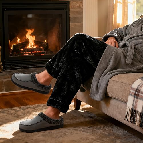 ULTRAIDEAS Men's Nealon Moccasin Clog Slipper, Slip on Indoor/Outdoor House Shoes(Dark Grey, 11-12) - Image 5