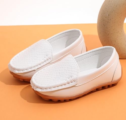 LONSOEN Toddler/Little Kid Boys Girls Soft Synthetic Leather Loafer Slip-On Boat-Dress Shoes/Sneakers,White,SHF103 CN35 - Image 5