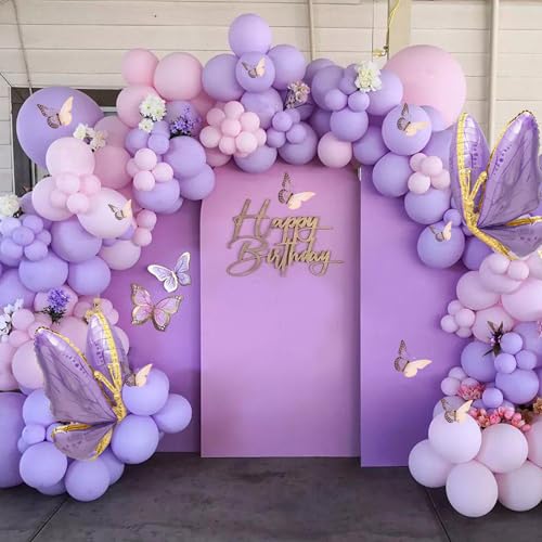 Netnology Purple Butterfly Balloon Arch Garland Kit 133pcs Pastel Purple Pink Foil Balloons Arch Kit for Butterfly Birthday Party Decorations Baby Shower Decorations for Girls - Image 3