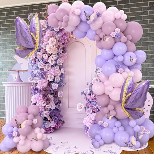 Netnology Purple Butterfly Balloon Arch Garland Kit 133pcs Pastel Purple Pink Foil Balloons Arch Kit for Butterfly Birthday Party Decorations Baby Shower Decorations for Girls - Image 4