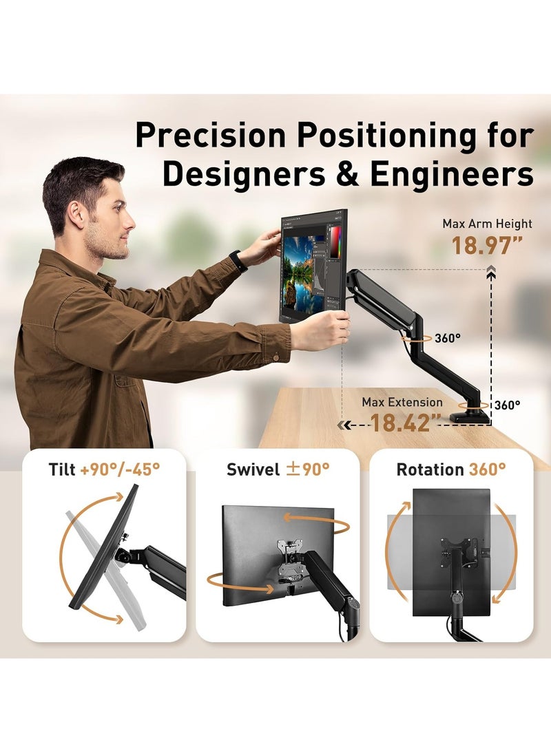 Arabest Single Monitor Mount Stand, Articulating Gas Spring Monitor Arm, Monitor Desk Mount with Clamp and Grommet Base Fits 13 to 32 Inch LCD Computer Monitors  - Image 3