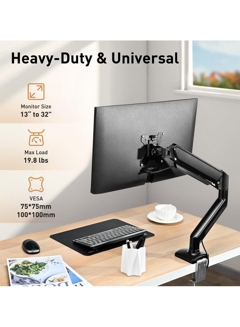 Arabest Single Monitor Mount Stand, Articulating Gas Spring Monitor Arm, Monitor Desk Mount with Clamp and Grommet Base Fits 13 to 32 Inch LCD Computer Monitors  - Image 4
