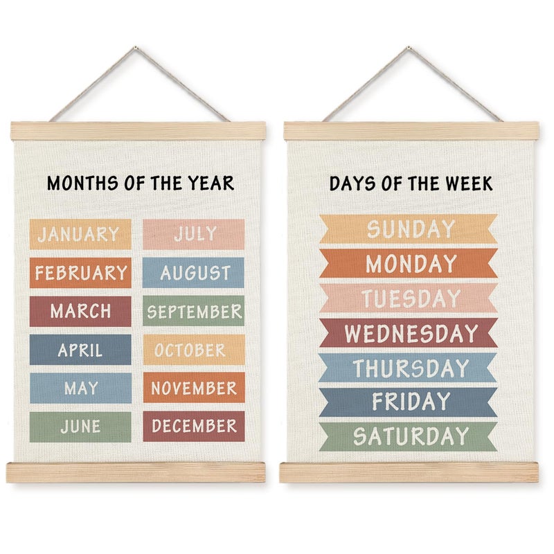 Supwhd Days of the Week Posters for Classroom Days of the Week Learning Posters Wall Decor for Nursery Kids Room Playroom Classroom Preschool Days of the Week Poster Hanger Frame 12x16 - Image 2
