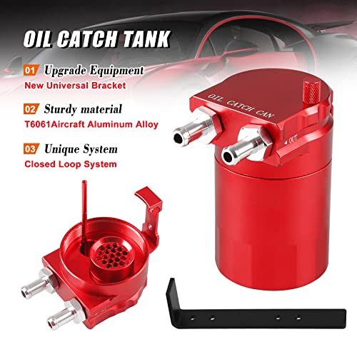 RULLINE Universal 350ml Reservoir Tank Oil Catch Can Tank 0046 Aluminum Polish Baffled Reservoir with Bracket Red - Image 3