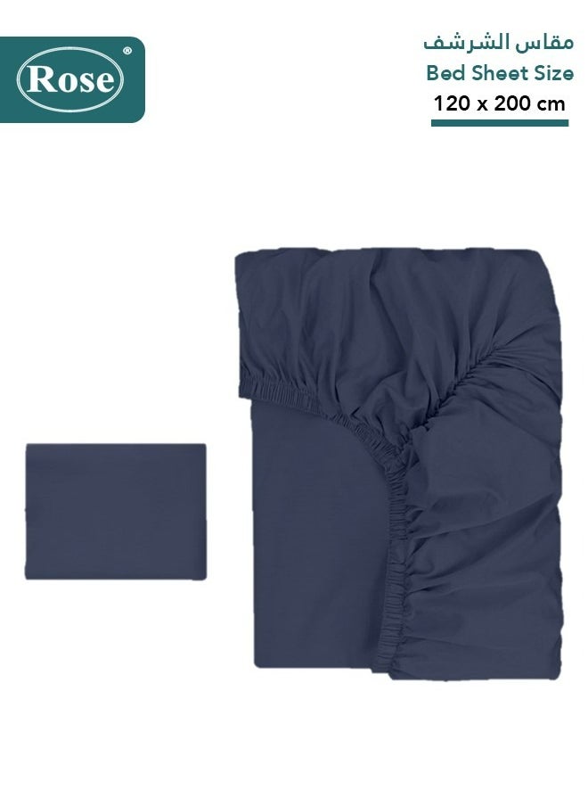 Rose - Rose Luxurious Plain Fitted Sheet with Deep Pockets and Pillow Case, Bed Sheet 2-Pieces Set, Soft & Cozy Microfiber Breathable and Cooling, Extra Twin Size 120x200cm, Dark Blue - Image 1