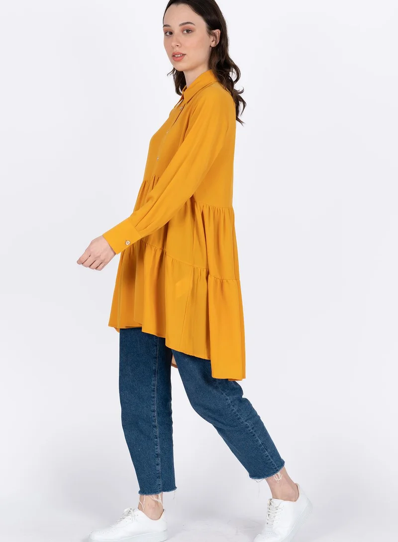 Xanzad Button Detail Longline Tiered Tunic