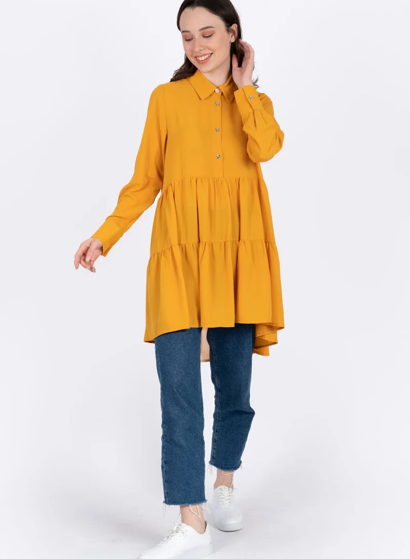 Xanzad Button Detail Longline Tiered Tunic