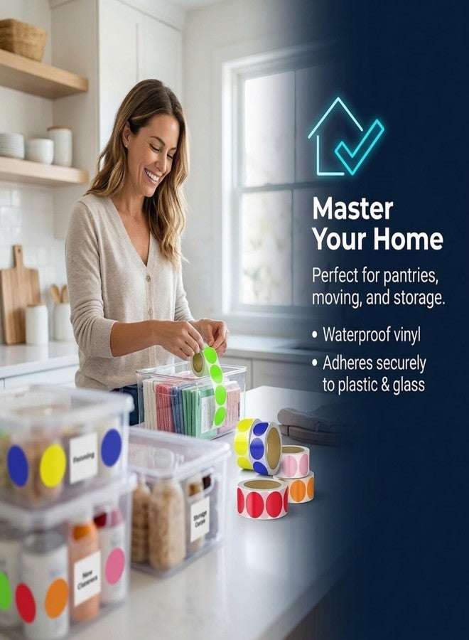 Safety Supply Mart ملصقات ترميز لونية دائرية مقاس 1 بوصة - 6 لفات، 6000 ملصق لاصق بلمسة نهائية غير لامعة بألوان الأحمر والأزرق والأخضر والأصفر والبرتقالي والوردي - قابلة للكتابة، ذات التصاق قوي للمكاتب والمدارس والجرد والتنظيم - Image 3
