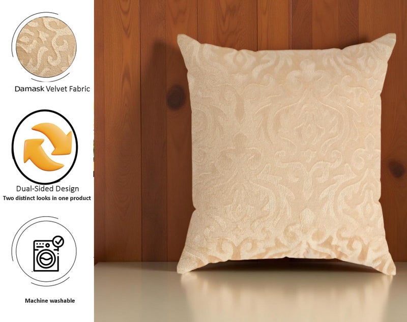 STARNSTYLE Velvet Decorative Cushion Cover 24x24 Inch - Set of 1, Soft Solid Damask Square Throw Pillow Covers for Sofa, Living Room or Home Decor - 60x60 cm Beige - Image 2