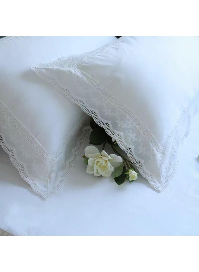 Meaning4 White Lace Pillow Shams Queen Size Pillowcases Cotton for Bed French Country Style 2 Pieces 20"x30" Shabby Chic  - Image 4