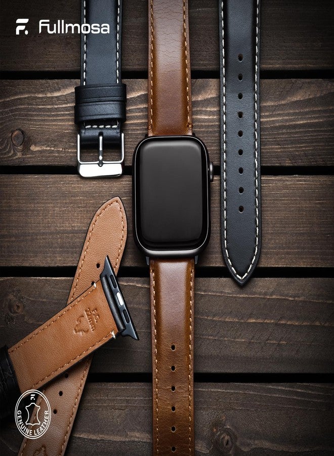 Fullmosa Compatible with Apple Watch Band Retro Leather 42mm 41mm 40mm 38mm for Apple Watch Series 11 10 9 8 7 6 5 4 3 2 1, SE3/2/1, Brown+Black Buckle - Image 2