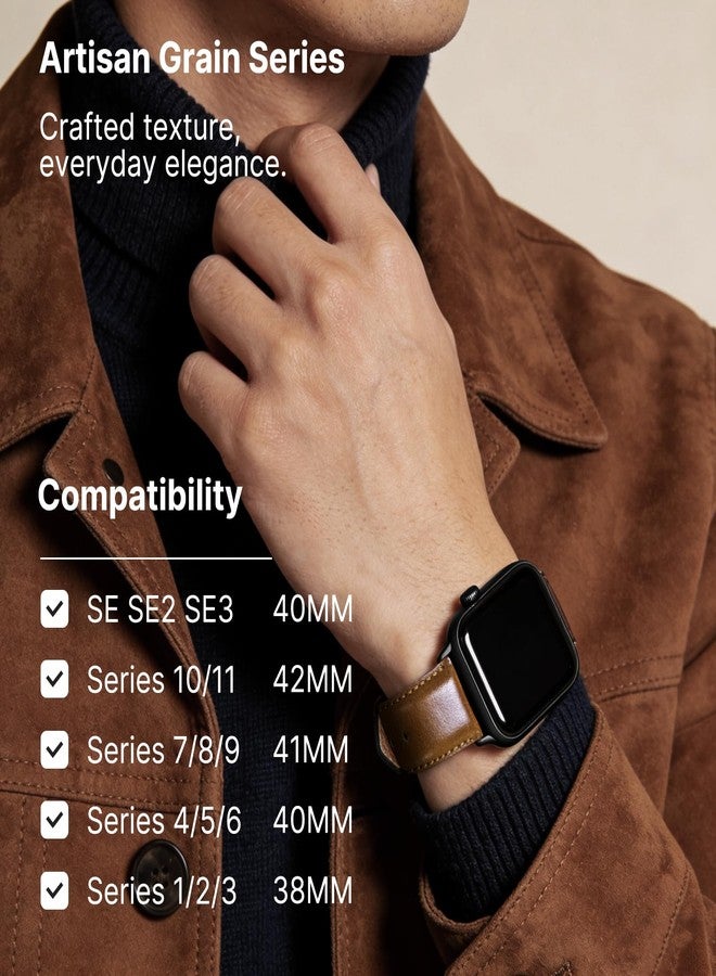 Fullmosa Compatible with Apple Watch Band Retro Leather 42mm 41mm 40mm 38mm for Apple Watch Series 11 10 9 8 7 6 5 4 3 2 1, SE3/2/1, Brown+Black Buckle - Image 3
