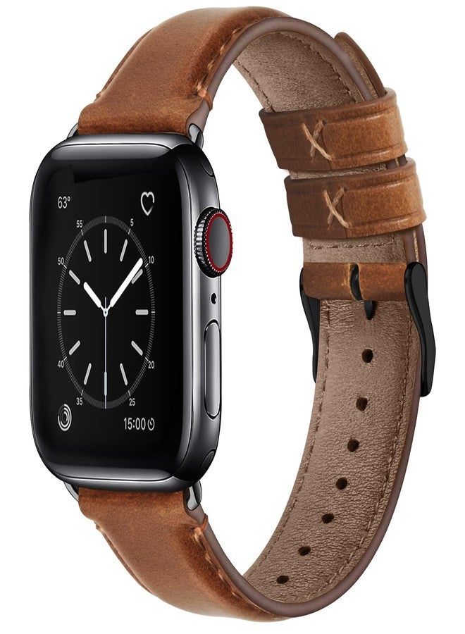Fullmosa Compatible with Apple Watch Band Retro Leather 42mm 41mm 40mm 38mm for Apple Watch Series 11 10 9 8 7 6 5 4 3 2 1, SE3/2/1, Brown+Black Buckle - Image 1