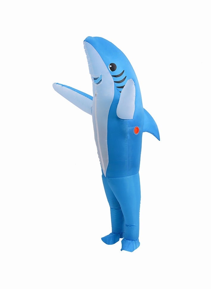 Inflatable Shark Costume for Adults/Kids - Blue Blow Up Shark Onesie with Fins & Tail, Funny Animal Cosplay Suit for Halloween Parties, Carnival & Stage Performances - Image 3