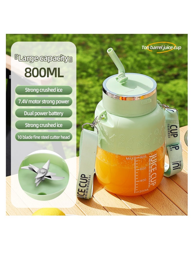 Portable Wireless Juicer Cup, 10 Stainless Steel Blades, with Straw for Direct Drinking, USB Rechargeable Dual Speed, Ice Crushing, Multi-functional Electric Blender for Home, Office, Travel, 800ML Large Capacity Creative Gift(K2-Green)  - Image 2