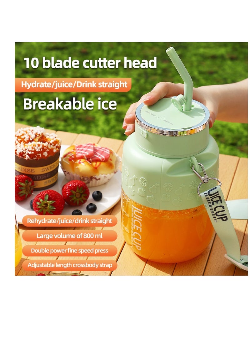 Portable Wireless Juicer Cup, 10 Stainless Steel Blades, with Straw for Direct Drinking, USB Rechargeable Dual Speed, Ice Crushing, Multi-functional Electric Blender for Home, Office, Travel, 800ML Large Capacity Creative Gift(K2-Green)  - Image 3