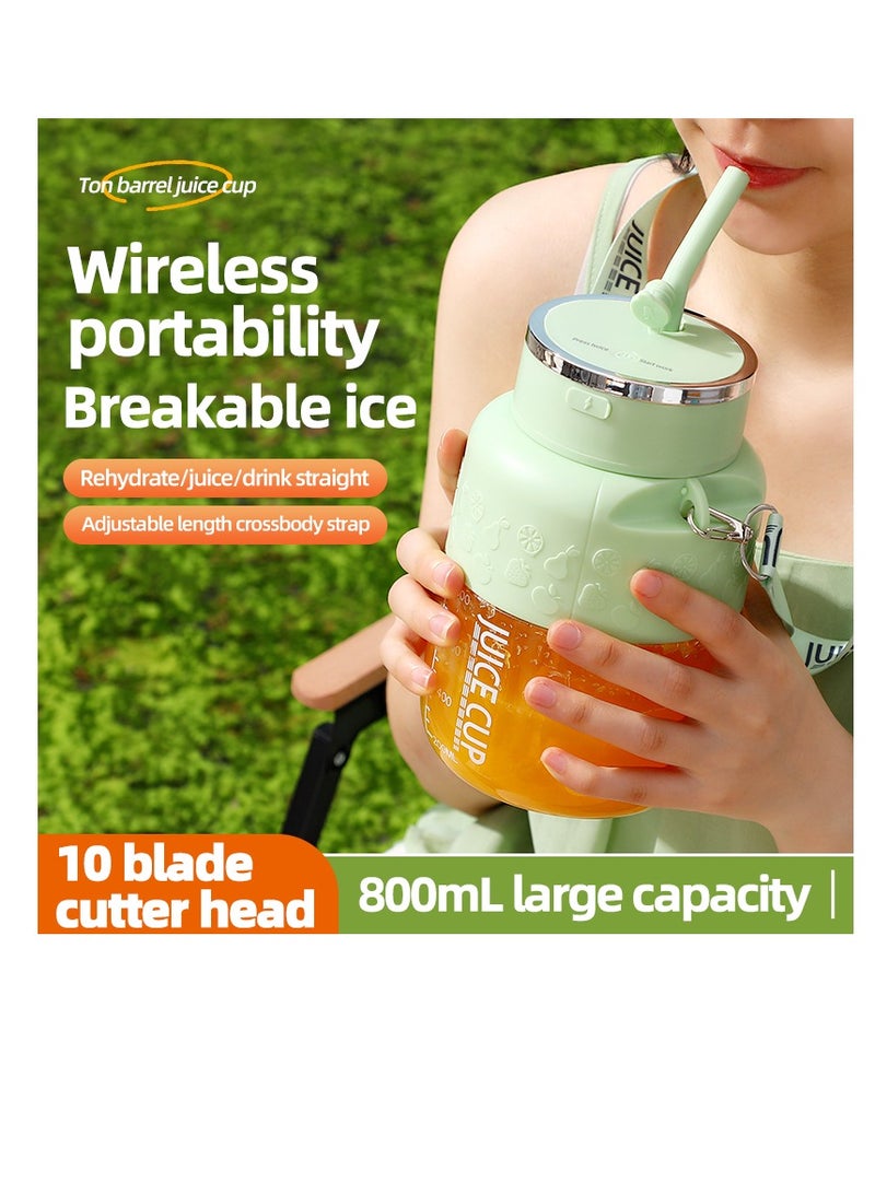 Portable Wireless Juicer Cup, 10 Stainless Steel Blades, with Straw for Direct Drinking, USB Rechargeable Dual Speed, Ice Crushing, Multi-functional Electric Blender for Home, Office, Travel, 800ML Large Capacity Creative Gift(K2-Green)  - Image 5