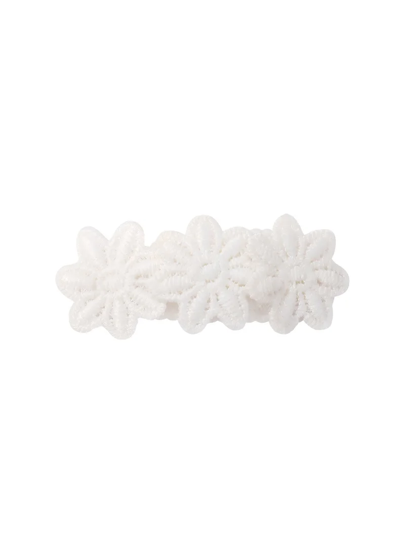 Lion Llama  Girls Floral Lace Hair Clips | Elegant Embroidered Flower Snap Hair Barrettes for Everyday Wear & Special Occasions-White 3 Pairs for Women | Best Price UAE