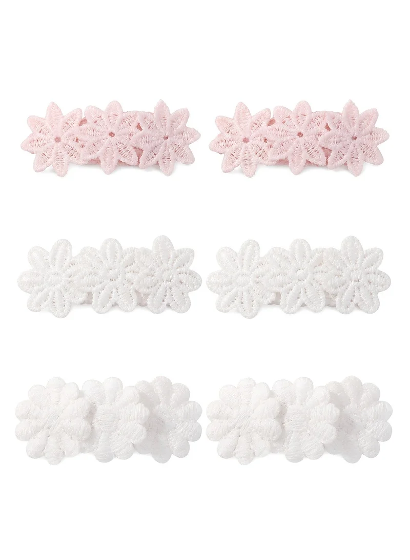 Girls Floral Lace Hair Clips | Elegant Embroidered Flower Snap Hair Barrettes for Everyday Wear & Special Occasions-White 3 Pairs
