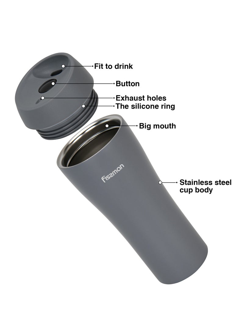 Fissman زجاجة معزولة بالفراغ 420 مل، زجاجة سفر من الفولاذ المقاوم للصدأ مزدوجة الجدار مع غطاء محكم الإغلاق من السيليكون - Image 2