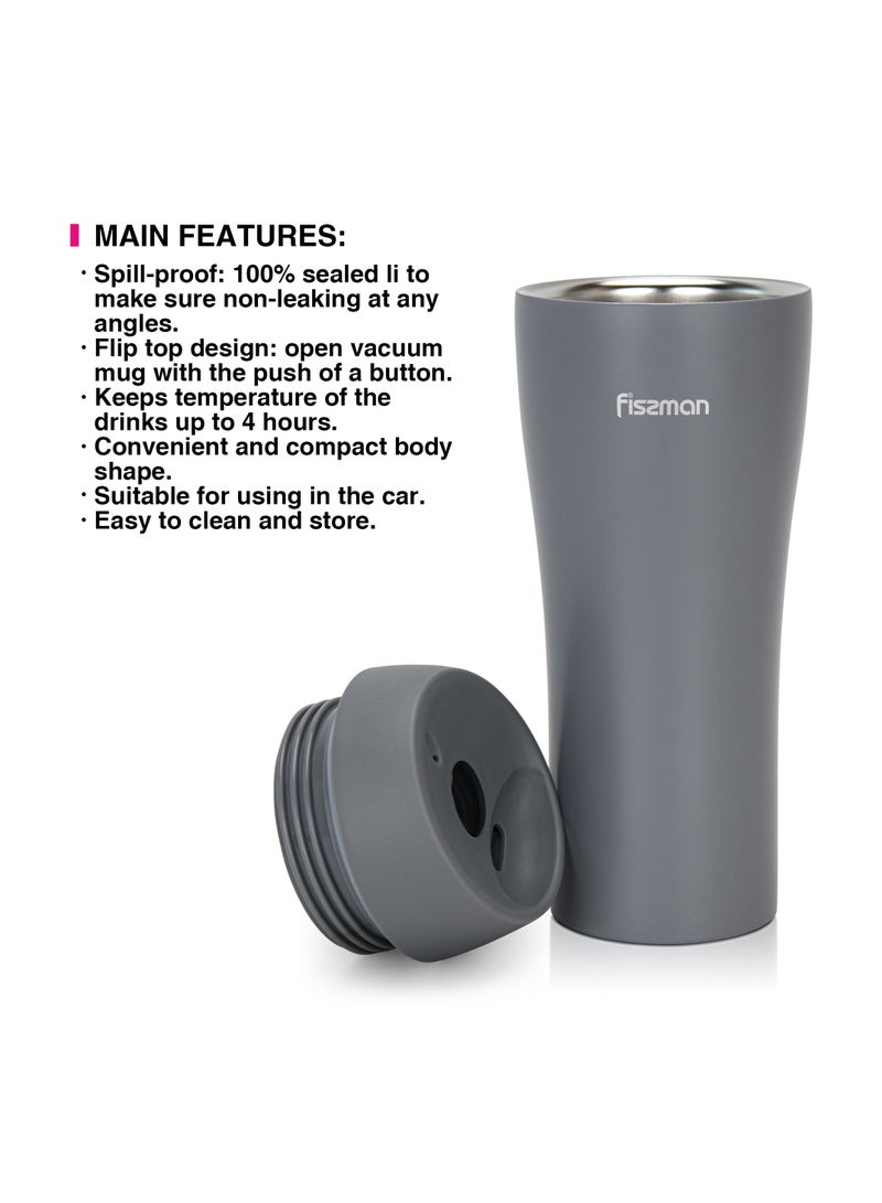 Fissman زجاجة معزولة بالفراغ 420 مل، زجاجة سفر من الفولاذ المقاوم للصدأ مزدوجة الجدار مع غطاء محكم الإغلاق من السيليكون - Image 3