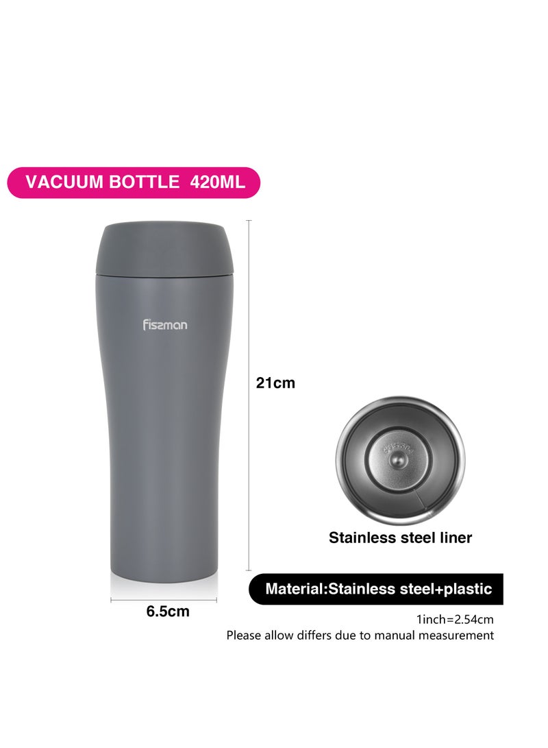 Fissman زجاجة معزولة بالفراغ 420 مل، زجاجة سفر من الفولاذ المقاوم للصدأ مزدوجة الجدار مع غطاء محكم الإغلاق من السيليكون - Image 4