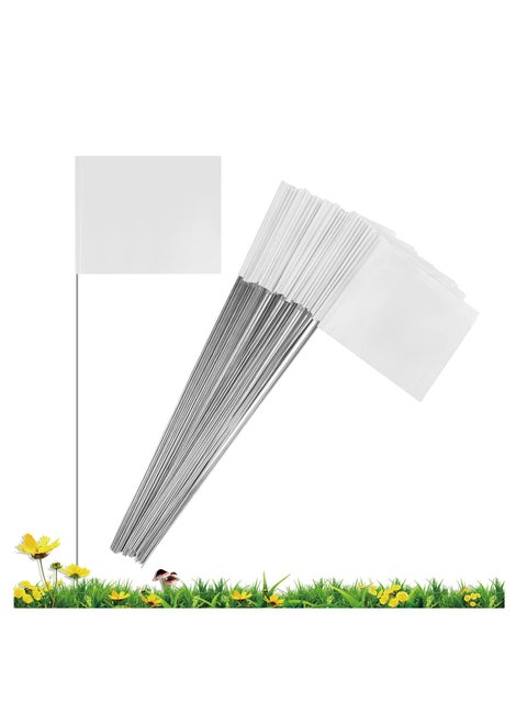 50 Pack Marking Flags Marker Flags for Lawn, 4 * 5 * 15 Inch White PVC Small Yard Flags Yard Marking Flags Lawn Flags, Garden Flags, Survey Flags, Yard Markers, Irrigation Flags, landscape flag