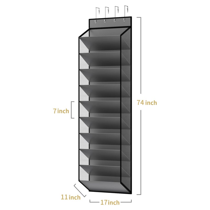 KEEPJOY 10 Tiers Mesh Over Door Shoe Organizer Storage, Hanging Shoe Holder for Door with Large Deep Pockets, Holds 20-30 Pairs of Shoes, Ideal for Sneakers & Boots.(Grey) - Image 3