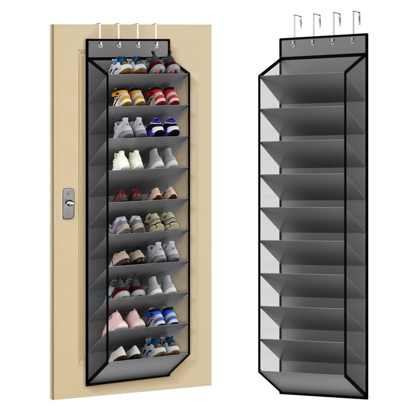 KEEPJOY 10 Tiers Mesh Over Door Shoe Organizer Storage, Hanging Shoe Holder for Door with Large Deep Pockets, Holds 20-30 Pairs of Shoes, Ideal for Sneakers & Boots.(Grey) - Image 1
