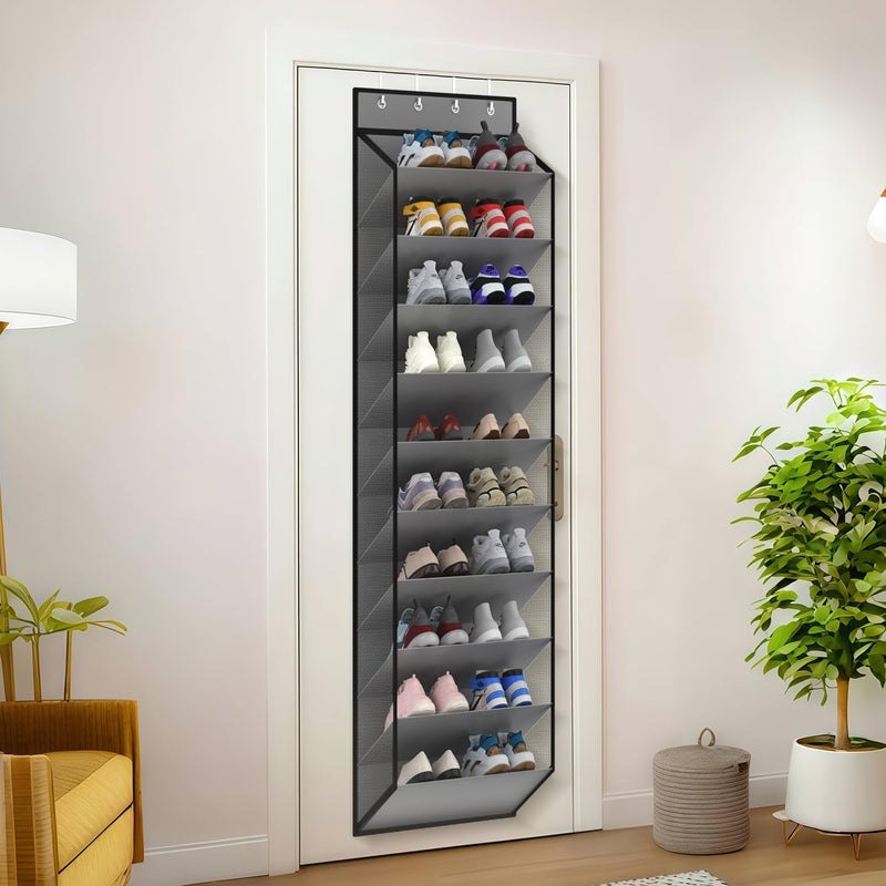 KEEPJOY 10 Tiers Mesh Over Door Shoe Organizer Storage, Hanging Shoe Holder for Door with Large Deep Pockets, Holds 20-30 Pairs of Shoes, Ideal for Sneakers & Boots.(Grey) - Image 2