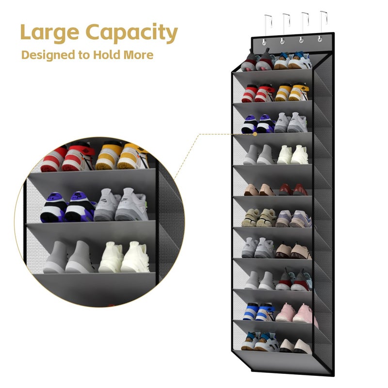 KEEPJOY 10 Tiers Mesh Over Door Shoe Organizer Storage, Hanging Shoe Holder for Door with Large Deep Pockets, Holds 20-30 Pairs of Shoes, Ideal for Sneakers & Boots.(Grey) - Image 5