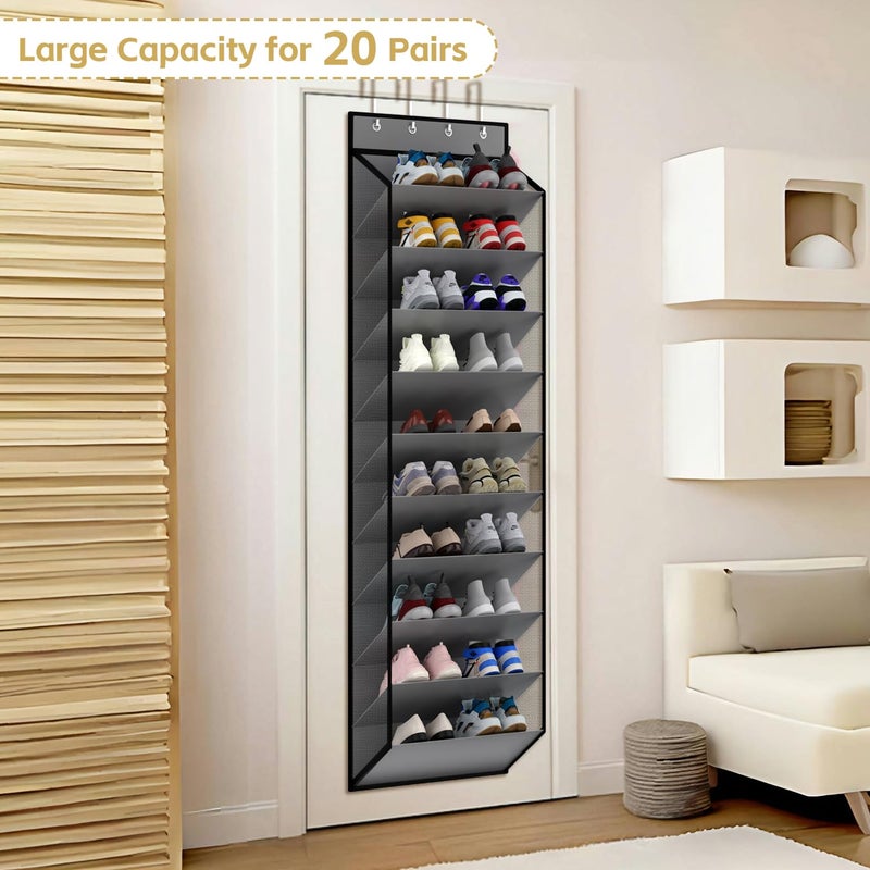 KEEPJOY 10 Tiers Mesh Over Door Shoe Organizer Storage, Hanging Shoe Holder for Door with Large Deep Pockets, Holds 20-30 Pairs of Shoes, Ideal for Sneakers & Boots.(Grey) - Image 4