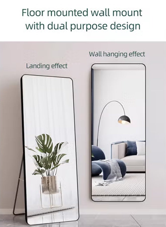 Taimi Rectangular Mirror 155x45cm with Rounded Edges, Full Length Mirror with Stand and Metal Frame, Floor Mirror, Wall Mirror Hanging or Tilt for Living Room, Bedroom, Entryway Black - Image 2