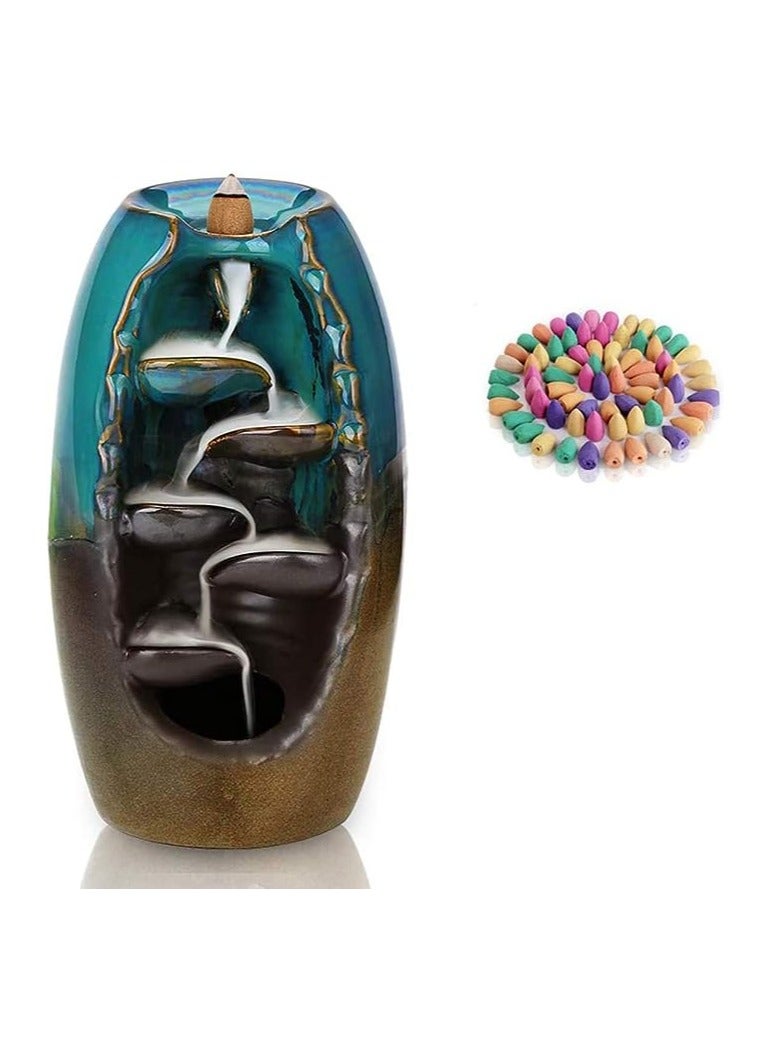 SYOSI SYOSI, Incense Waterfall Burner Holder with 120 Backflow Cones, Backflow Incense Burner, Aromatherapy Ornamental for Home Office Yoga  - Image 1
