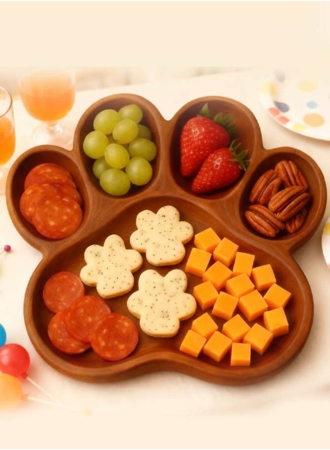 INSENSE Natural Pine Wood Cat Paw Snack Tray, Multi-Compartment Fruit & Nut Platter, Creative Wooden Serving Plate for Home - Image 4
