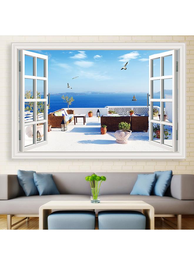 الأزرق جي دبليو ملصقات جدارية ثلاثية الأبعاد لطلاء المناظر الطبيعية ملصقات جدارية ثلاثية الأبعاد لغرفة المعيشة ذاتية الالتصاق بجدار الخلفية الزخرفية ملصقات النوافذ المزيفة - Image 1