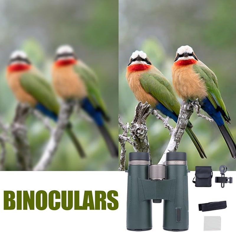 Army Green Compact Binoculars 12X Magnification High Definition Waterproof for Bird Watching Hunting - Image 3