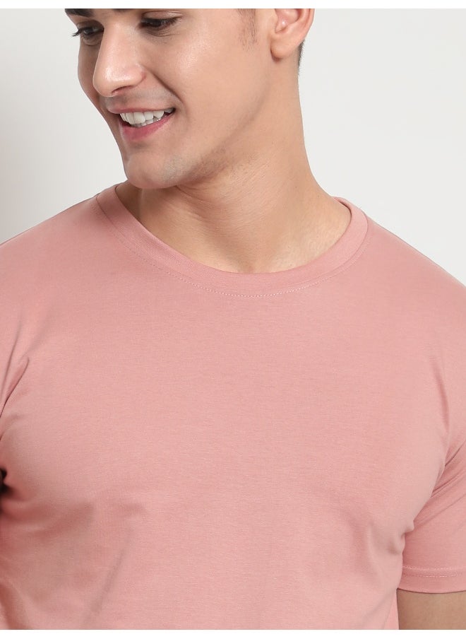 Beyoung Rose Pink Plain T-shirt For Men  - Image 1