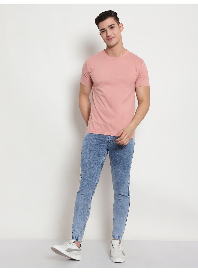 Beyoung Rose Pink Plain T-shirt For Men  - Image 2