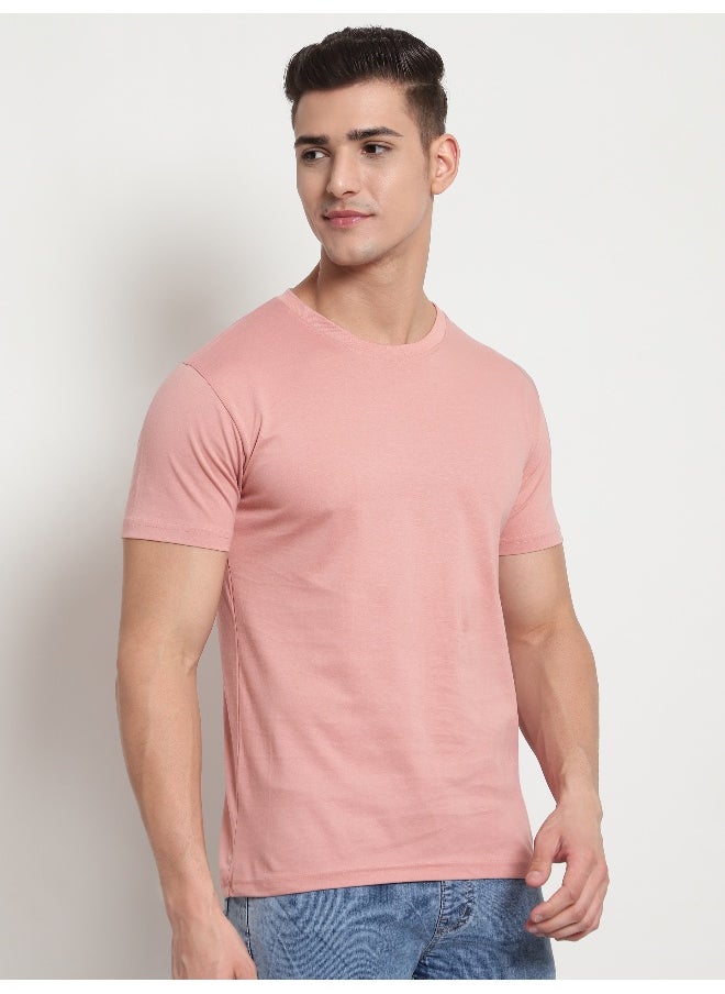 Beyoung Rose Pink Plain T-shirt For Men  - Image 3